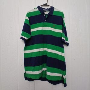 VTG 90s Polo by Ralph Lauren Men's Green and Blue Striped Golf Polo-Mens XL